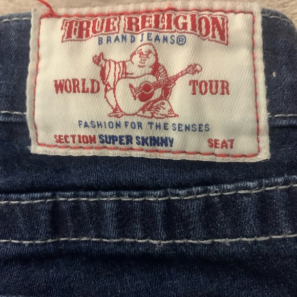 Vintage True Religion Dark Wash Denim Women Jean Rhinestone Super Skinny Size 27 - Picture 3 of 13